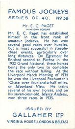 1936 Gallaher Famous Jockeys #39 E.C. Paget Back